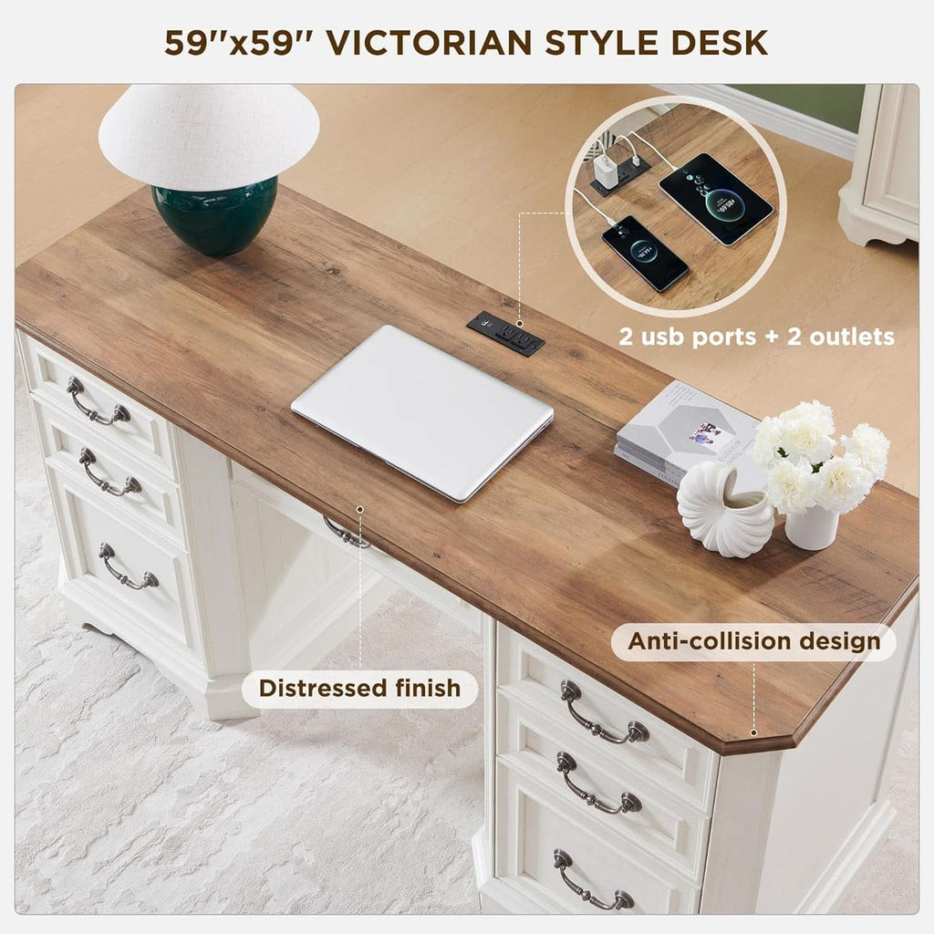 59 Victorian Farmhouse Executive Desk Antique White