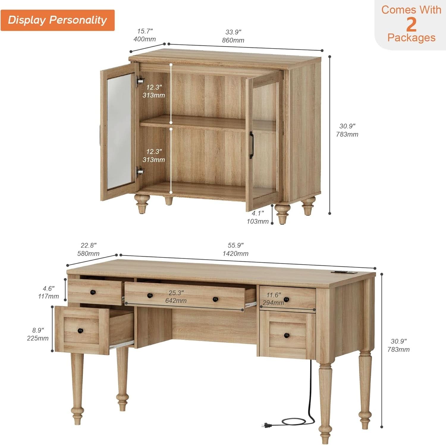 Distressed Oak Farmhouse Executive Desk With Glass