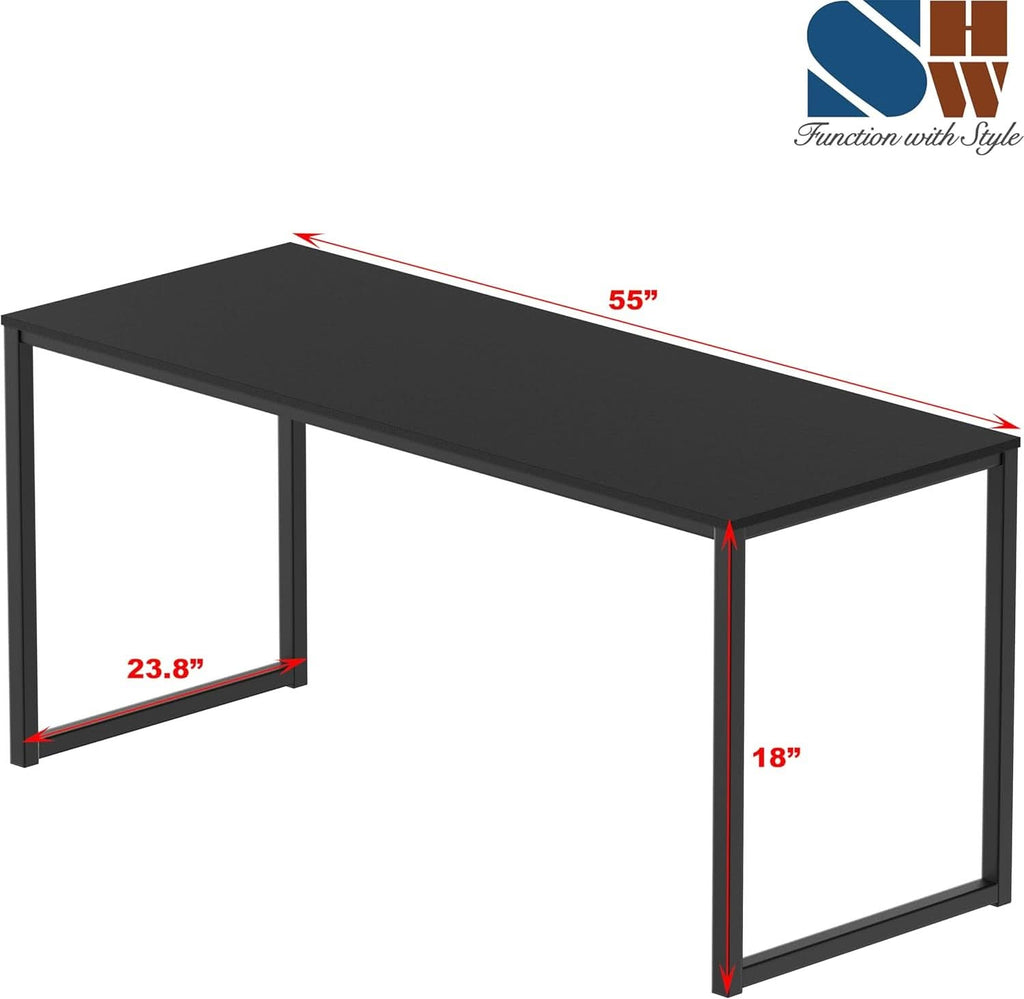 55 Inch Black Computer Desk Powder Coated Steel Frame