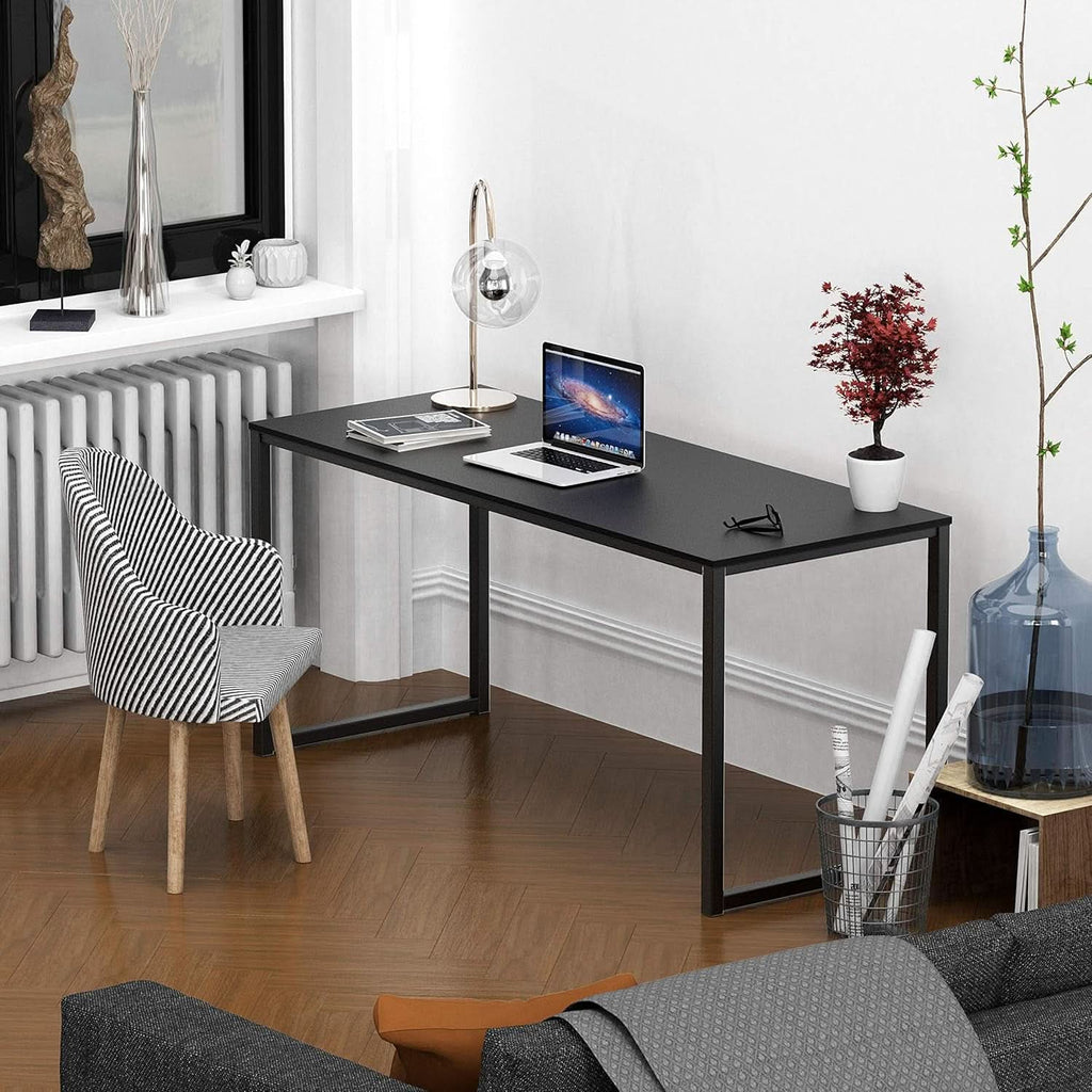 55 Inch Black Computer Desk Powder Coated Steel Frame
