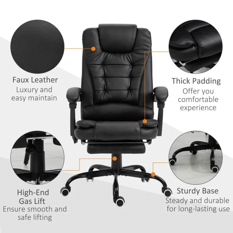 Black 7 Mode Vibrating High Back Executive Massage Adjustable Office Chair