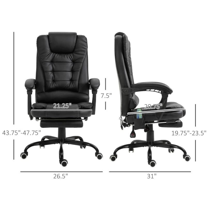 Black 7 Mode Vibrating High Back Executive Massage Adjustable Office Chair