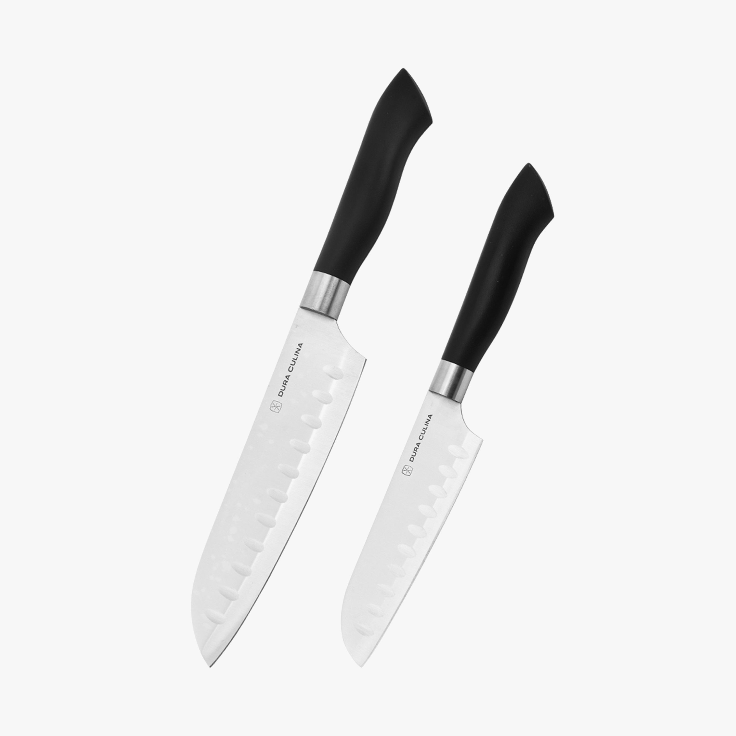 2 Piece Santoku Knife Set with Matching Blade Guards, Black