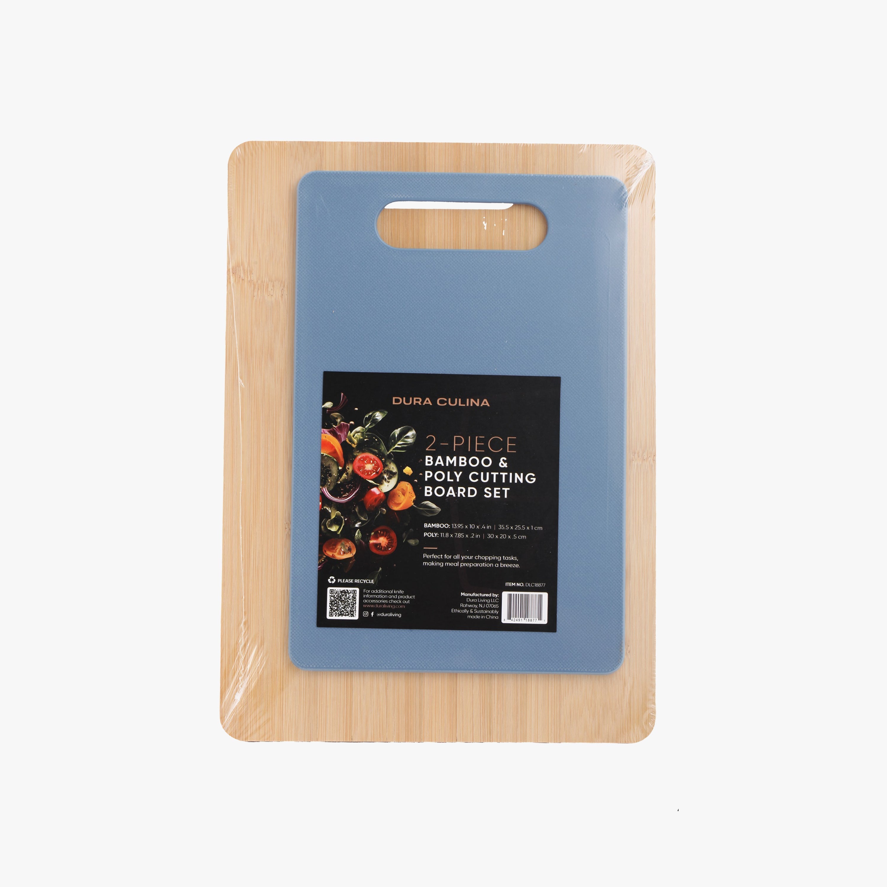 2-Piece Bamboo and Poly Cutting Board Set – Eco-Friendly Bamboo & Durable Poly Chopping Boards, Blue