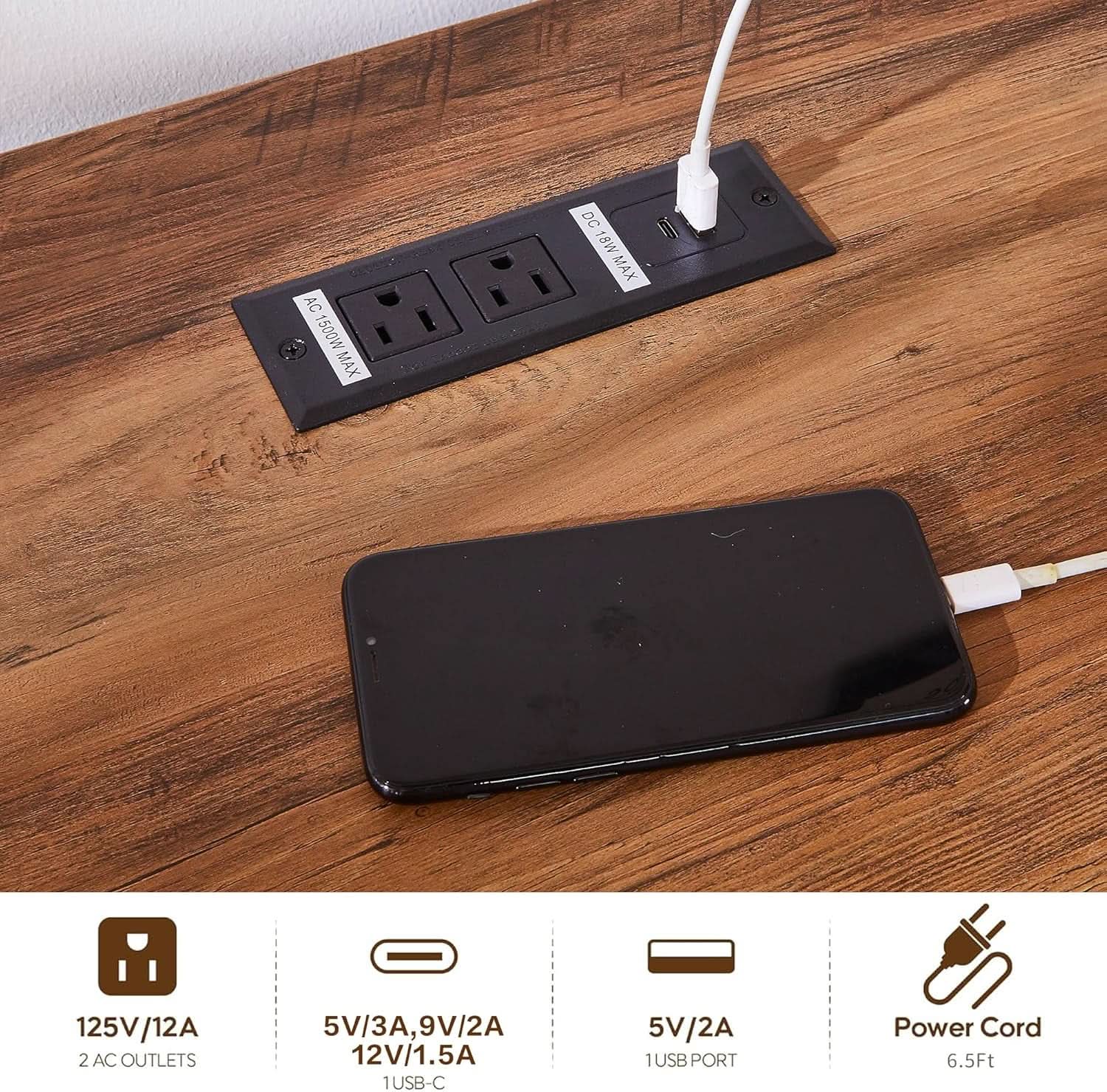 Blue Farmhouse Executive Desk With Charging Station